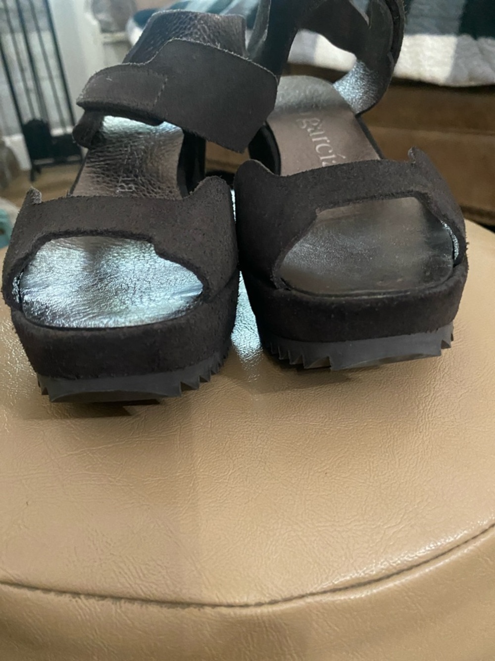 Pedro Garcia Espresso Brown Suede Leather Platform Wedge Sandals size 6.5 - Picture 3 of 7